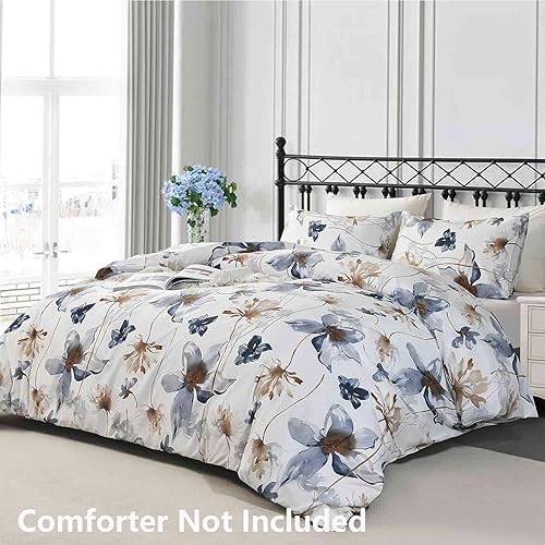 Miniatura 2 de Nanko Juego de funda de edredón de jacquard beige, tamaño Queen, diseño floral de ramas de árbol copetudo, funda de edredón de microfibra con lazos