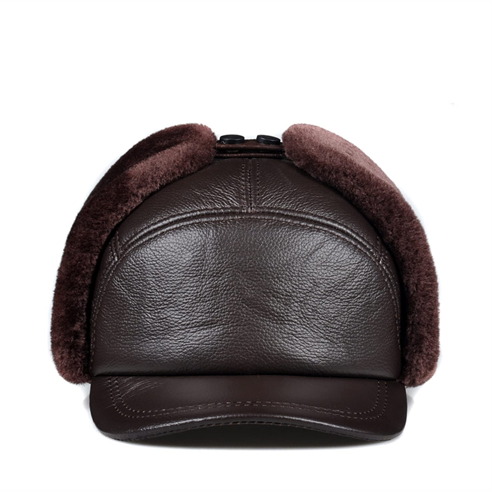Bomber Hats Winter Men Fur Hat Male Warm Hats Elderly Earflap Moto Windproof Snow Caps Warm (Brown L60A61Cm)?Brown-L60a61CM