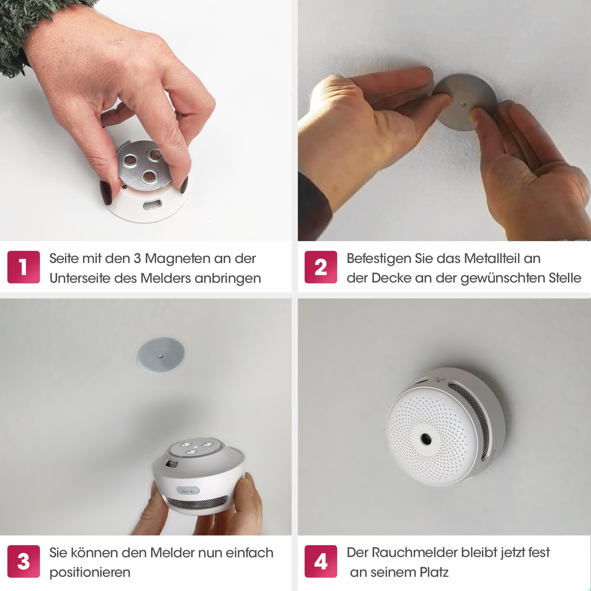SAVS RMAX-45 Magnethalterung Rauchmelder Magnethalter 45mm - 10 Stück Set - Magnetbefestigung für Feuermelder - Brandmelder Magnetplatten Halterung - Magnet Befestigung Selbstklebend mit Klebepads | 10 selbstklebende Magnethalterungen mit 45 mm Durchmesse