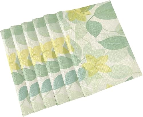 Miniatura 9 de Manteles individuales limpiables personalizados con flores suaves y frescas, color amarillo limón, verde claro, para mesa de comedor, rústico,