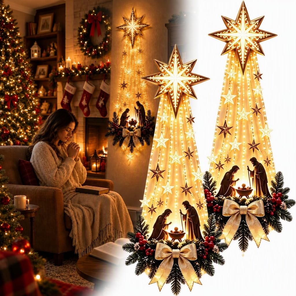 Lighted Nativity Wall Decor, Bethlehem Star, Religious Xmas Art