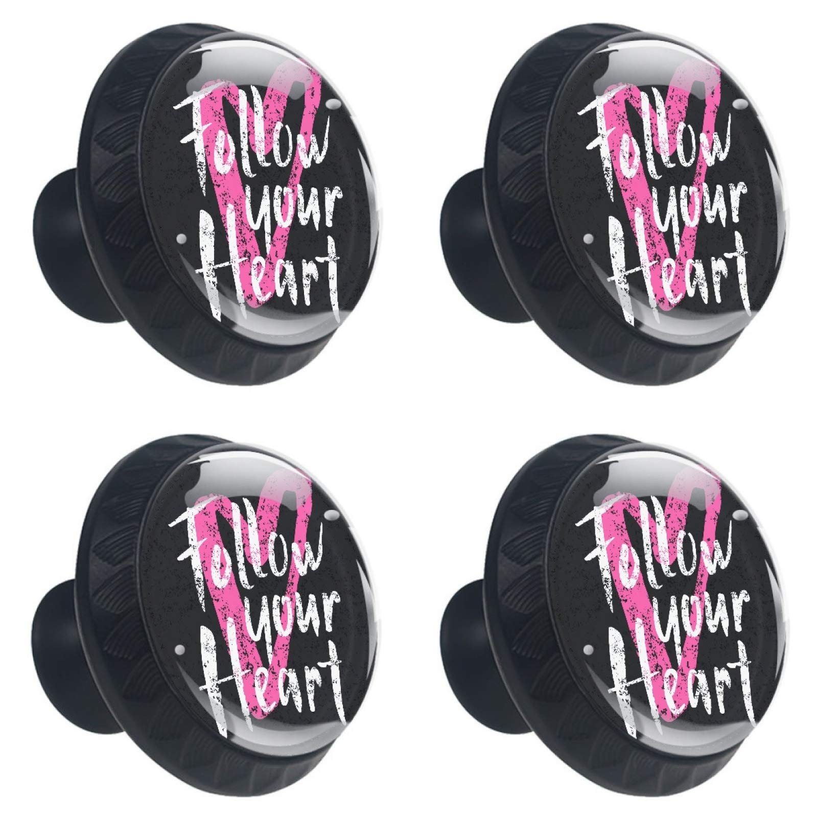 Boutons de placard ronds en verre noir 30 mm Follow Your Heart (Lot de 4)