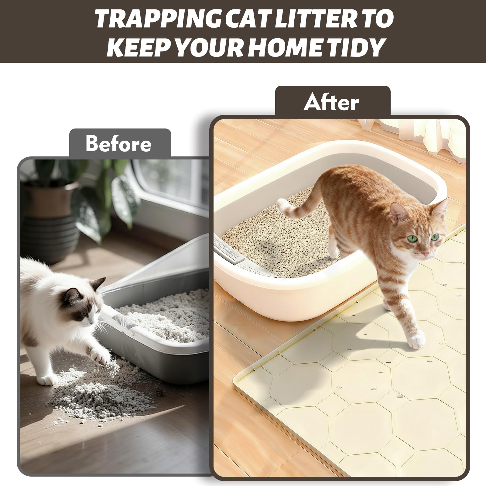 Tappetino per lettiera per gatti 86 x 56 cm, grande tappetino in silicone per trattenere la lettiera e controllarne la dispersione, impermeabile e facile da pulire