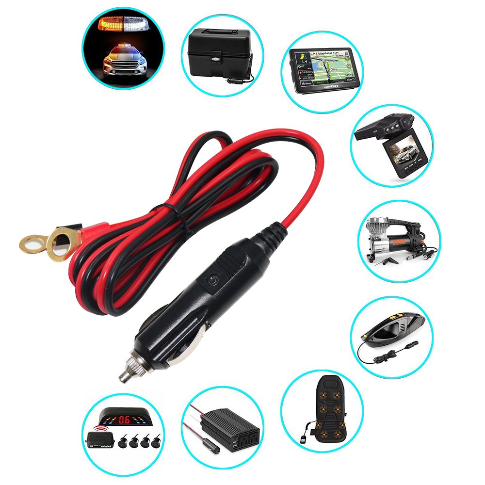 12 V-24 V 3 ft samochodowa zapalniczka samochodowa wtyczka do pierścienia o kabel złącza, szybkie odłączenie zacisk oczkowy uprząż przedłużacz przewód ładujący, bezpiecznik 10 A