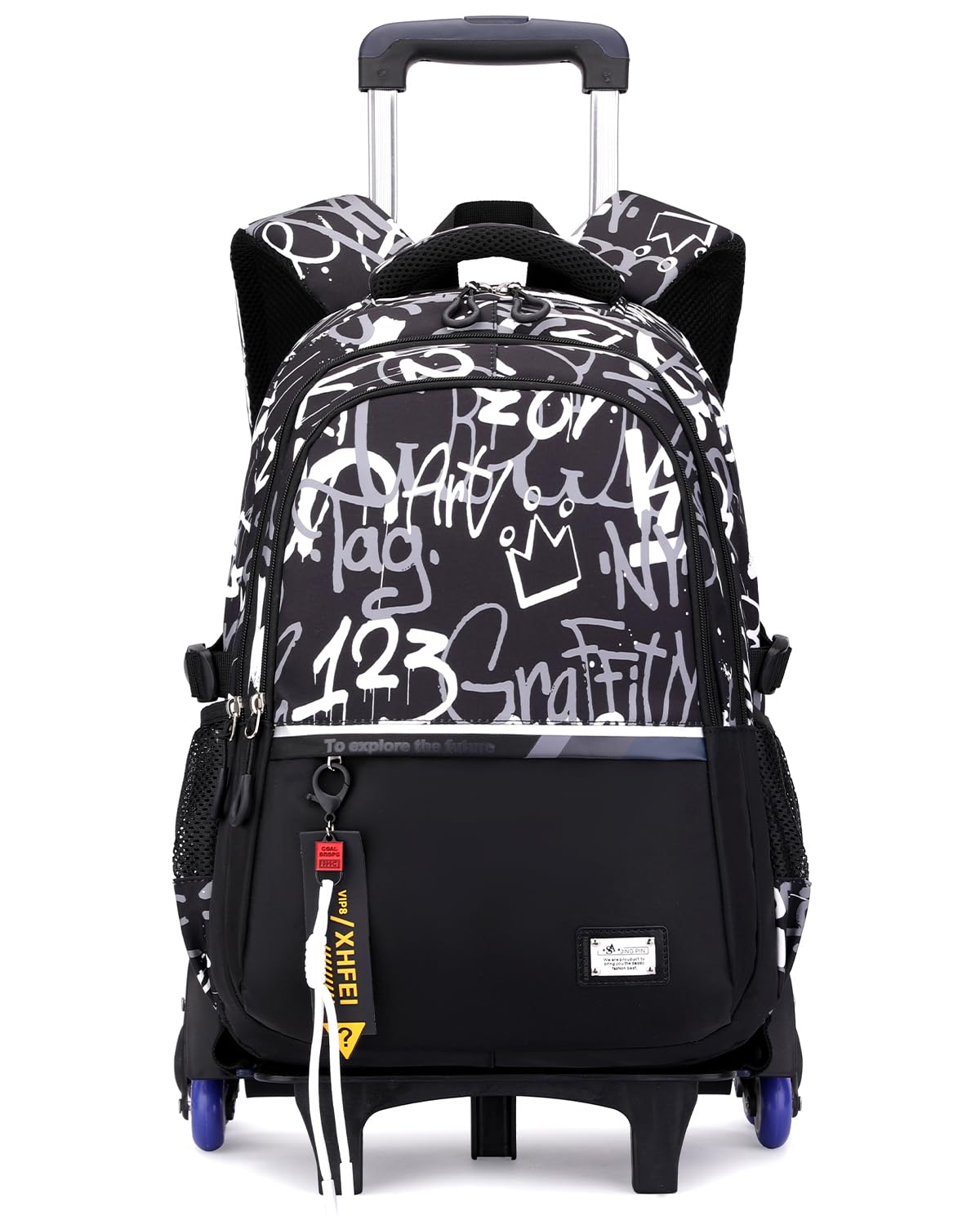 Amythe Zaino Trolley per Ragazzi - Zaino Scuola Adolescenti con Carrello Rimovibile Impermeabile per Laptop 15,6 Pollici, Zaini Nero con Rotelle per Scuola Media Superiore, 6 Ruote