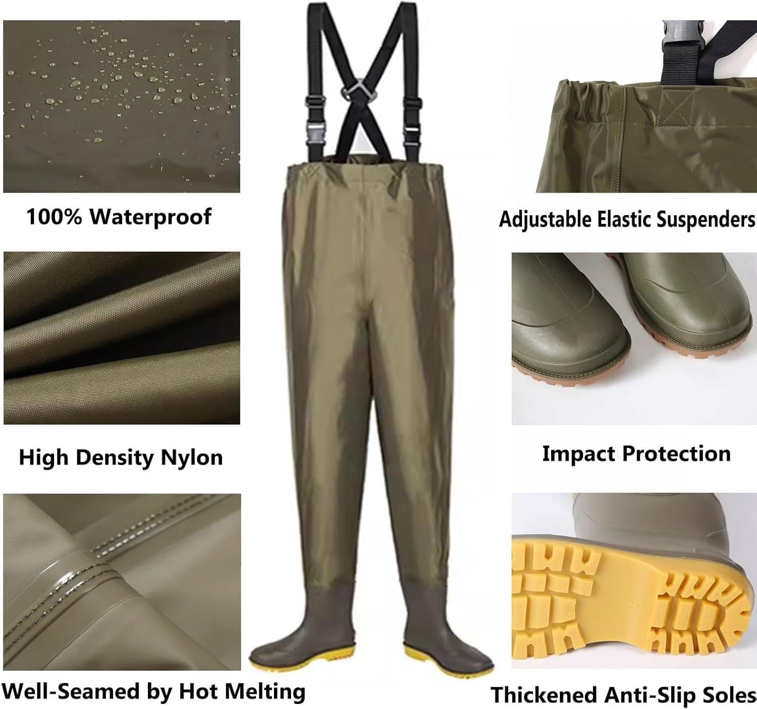 Waders con Bretelle Regolabili, Waders da Caccia e Pesca for Uomo e Donna con Stivali, Waders Impermeabili con Stivaletti(6)