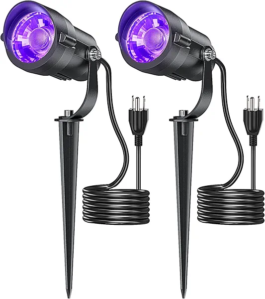 HIBOITEC Halloween Black Light Spotlight Outdoor 12W IP65 Waterproof LED Spot Lights Landscape Lighting with US Plug for Glow Party Body Paint Yard Garden Decorations 2Packs
