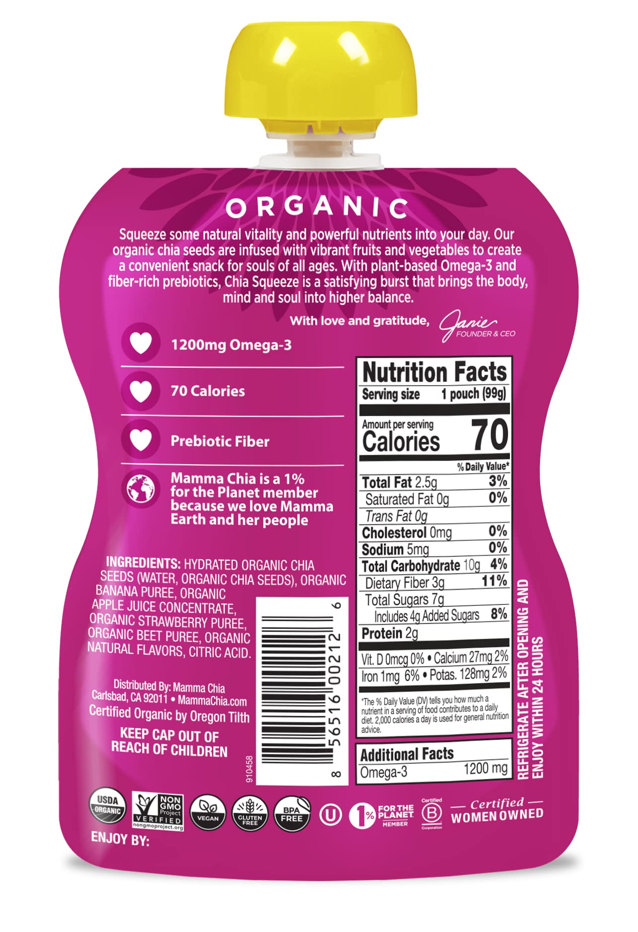 Amazon.com: Mamma Chia Organic Vitality Squeeze Snack, Strawberry