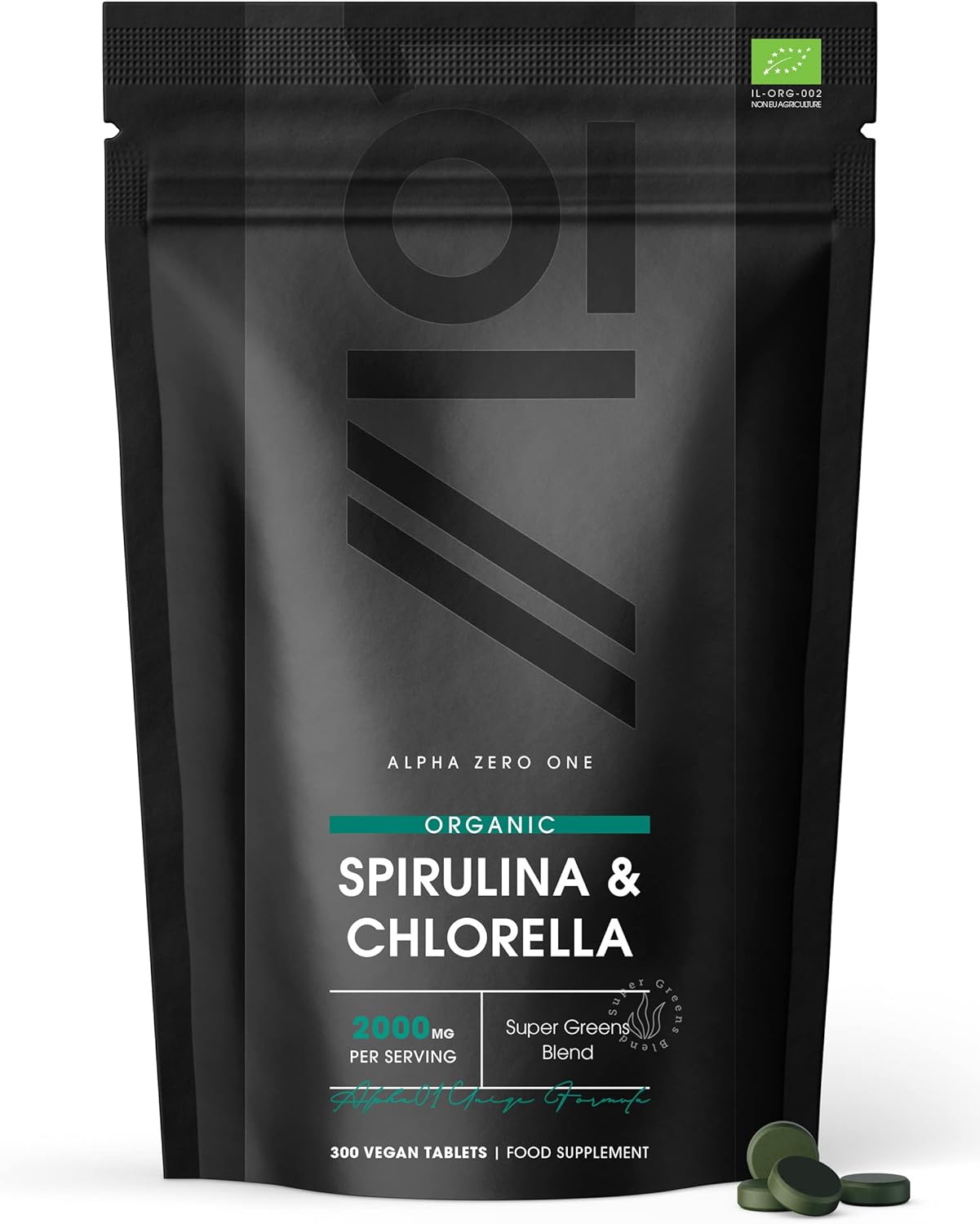Organic Spirulina & Chlorella 2000mg 300 Tablets Broken Cell Wall Pure Formula Supplement