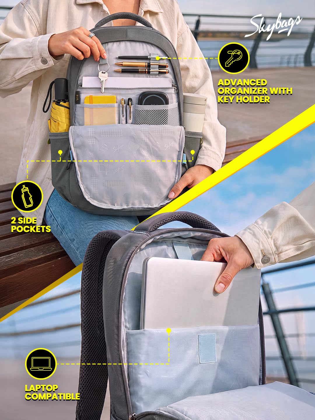 Skybags Quantum College Laptop Backpack for Men & Women | 34L Backpack with Rain Cover & Laptop Compartment | Office, College, School Backpack — Amazon image 4
