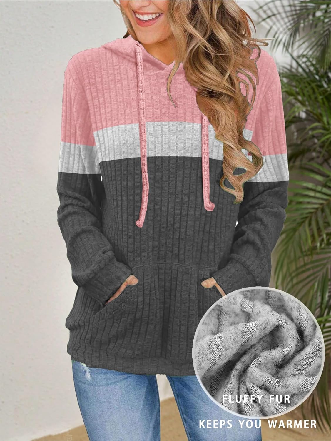 Women’s Casual Hoodies Shirts Long Sleeve Lightweight Fall Pullover Tops Solid Velvet Loose Sweatshirt with Pockets - Image 2