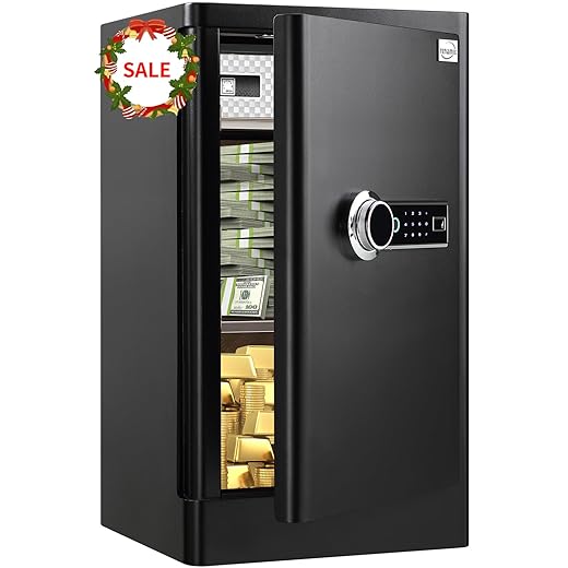 Tenamic Biometric Fingerprint Safe Box 0.85 Cubic Feet Electronic Touch Screen Keypad Security Box with Induction Light and Leather, Solid Alloy Steel Office Hotel Home Cabinet Safe, Black