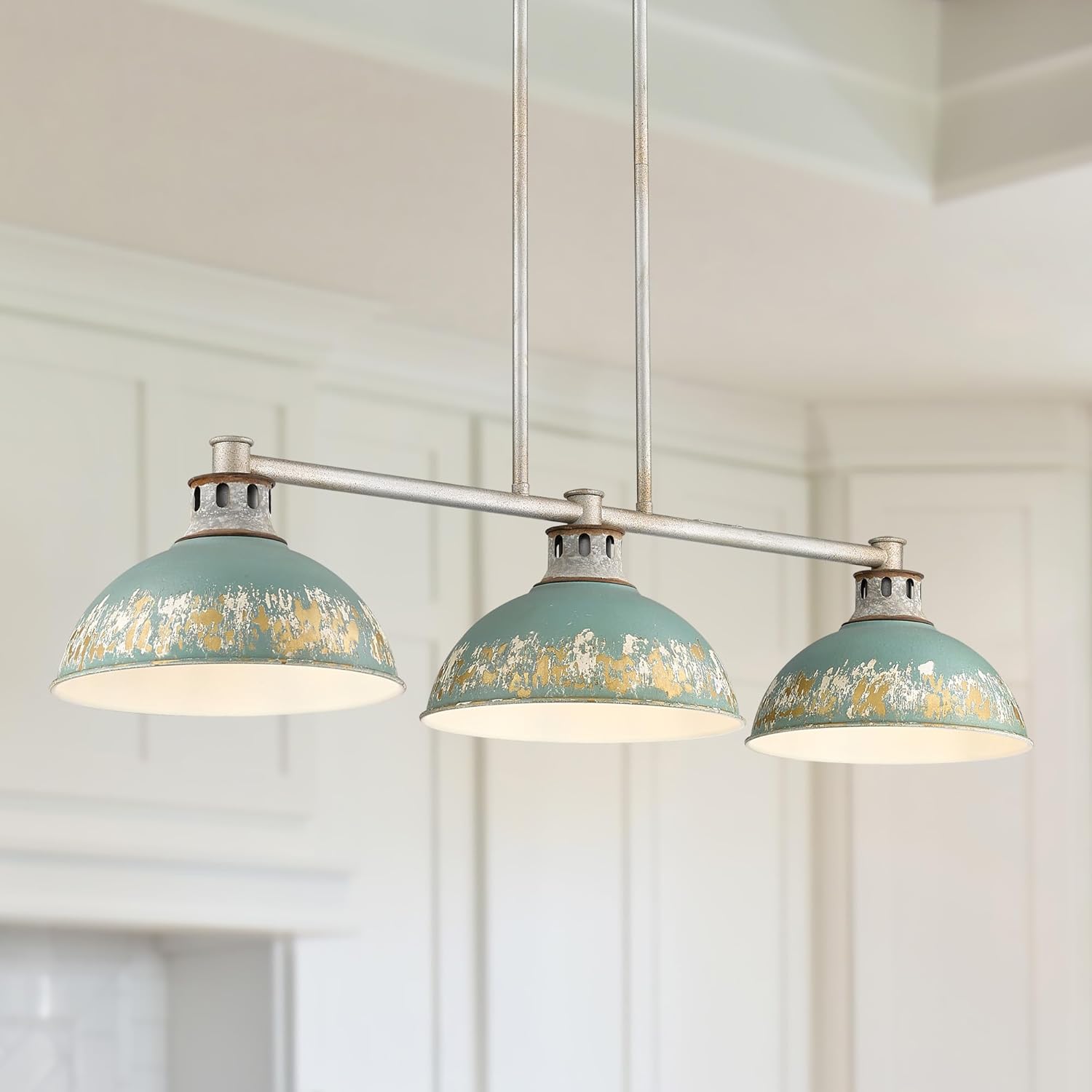 Golden Lighting Kinsley 3-Light Island Light in Antique Teal Shade