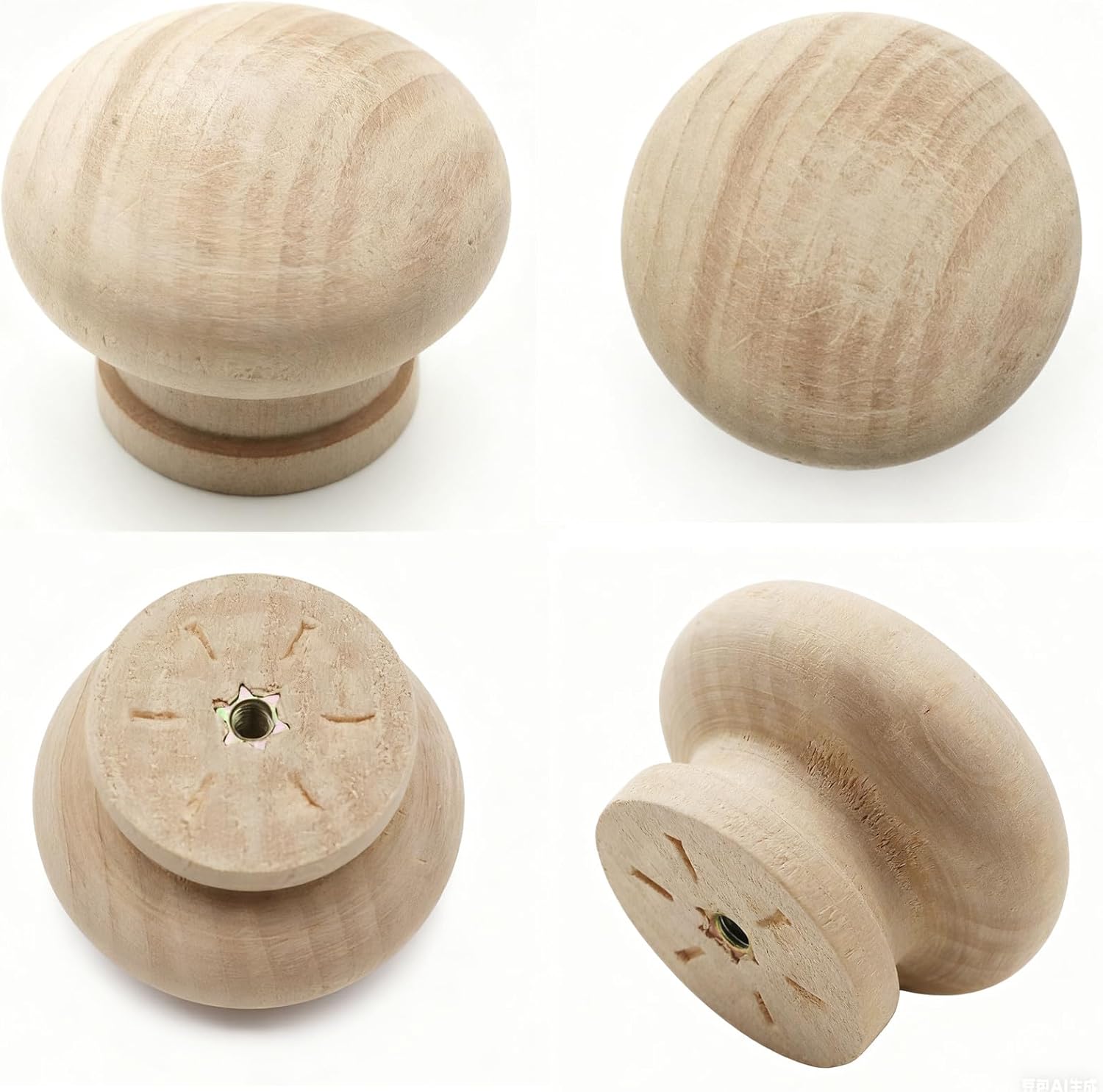 2Pcs Wooden Cabinet Knobs, 1.77" Wood Dresser Knobs Kitchen Cabinet Knobs Modern Round Knob for Furniture Dresser Cupboard Drawer Closet Door (Wood Unfinished)