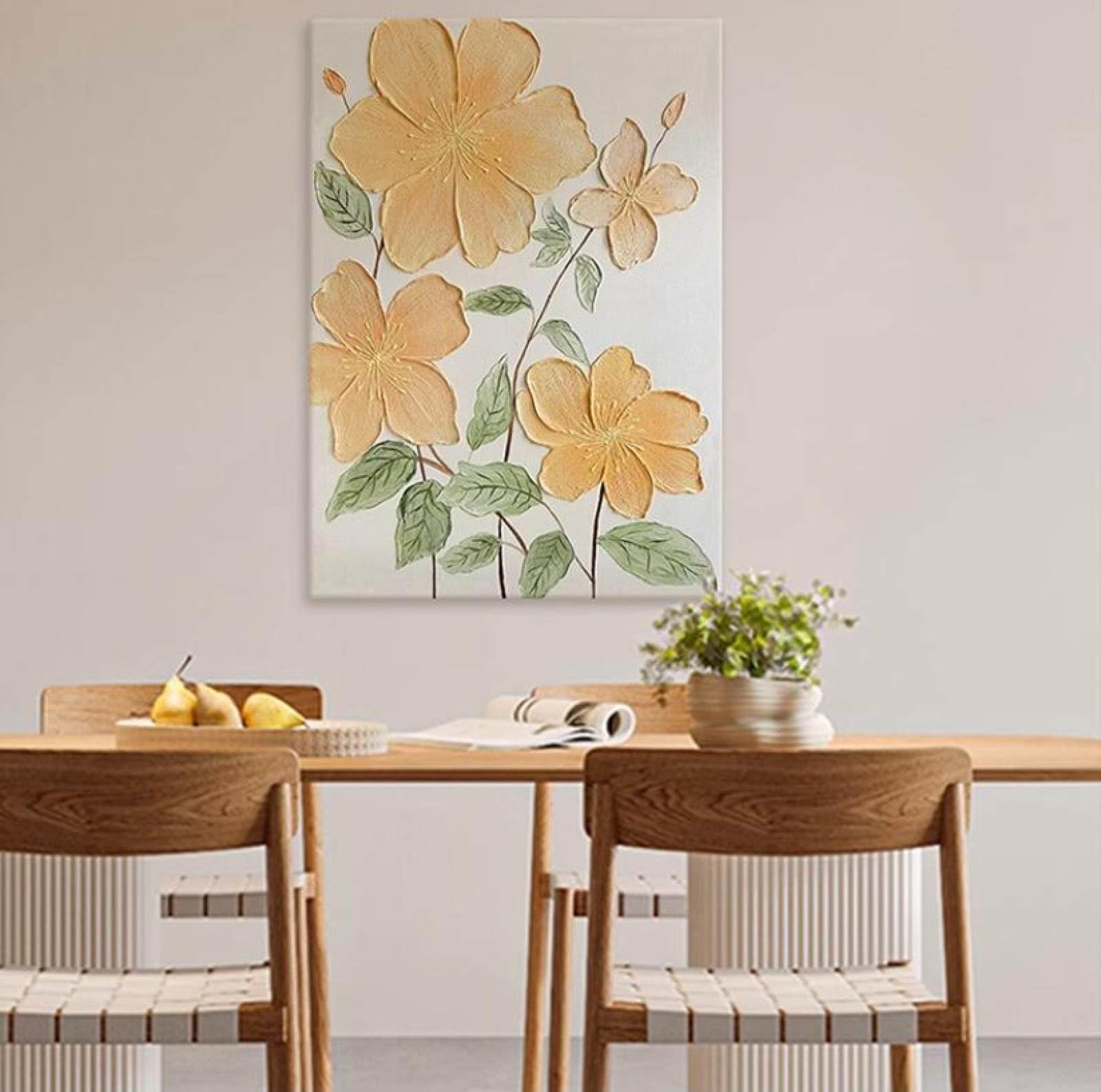 Texture florale abstraite pour salon moderne, grand tableau style crème pour une déco zen