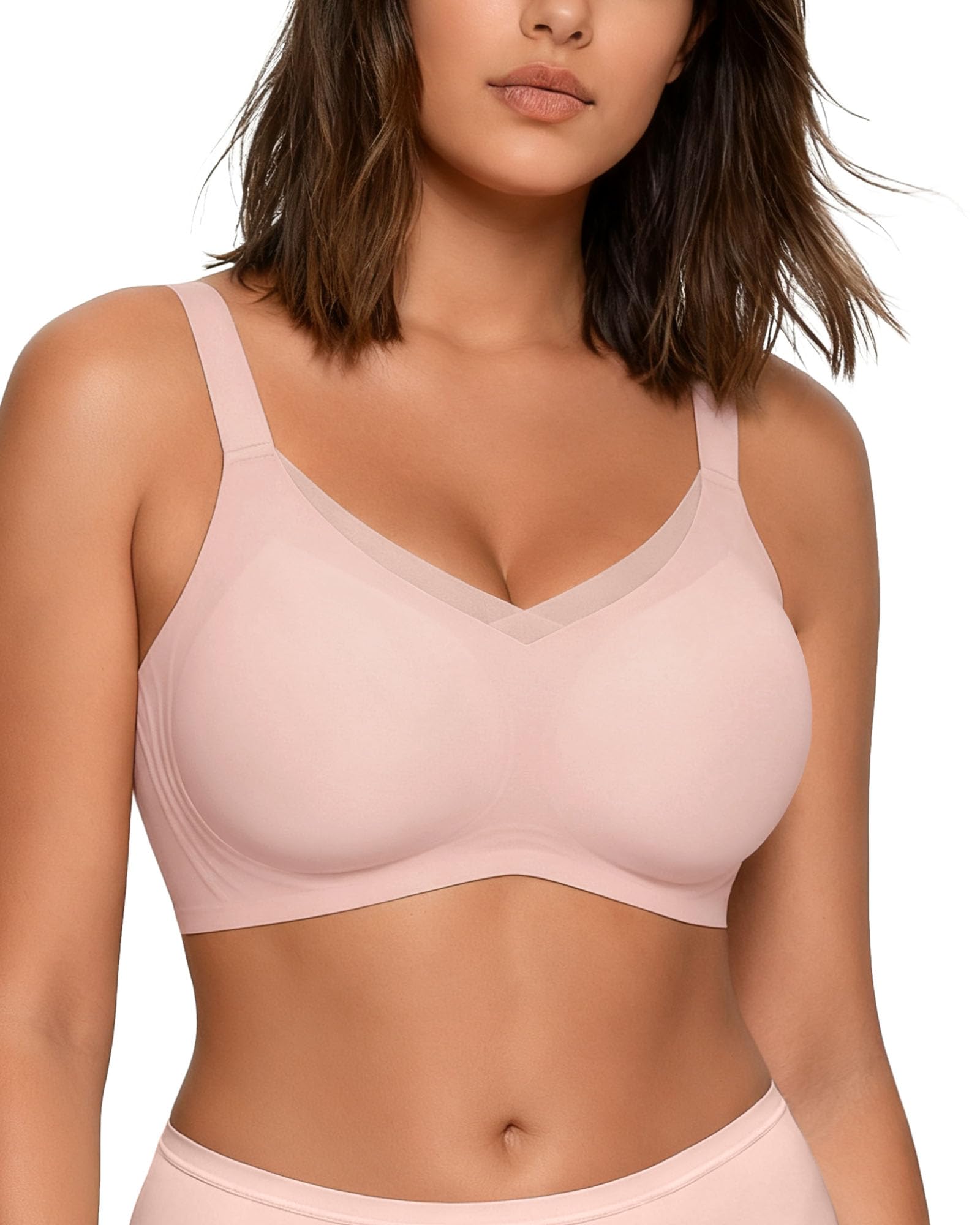 HORISUN Damen Ohne Bügel BH, Komfort Nahtloser Push Up Bralette Mit Starker Halt Mesh Spitzen Bustier Für Große Brüste Bügeloser BHS