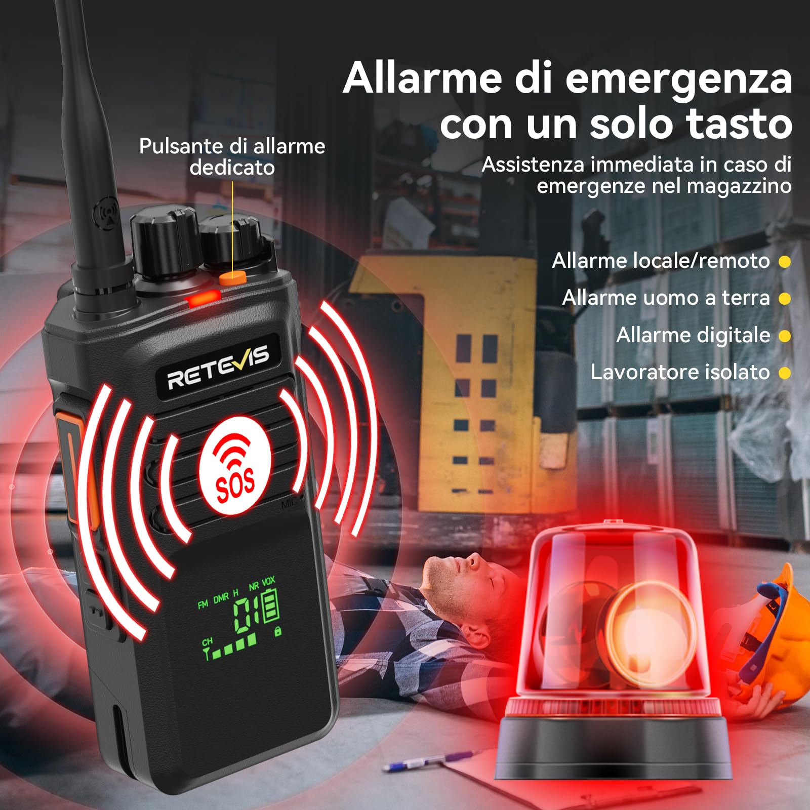 Retevis NR40 Ricetrasmittente DMR, Walkie Talkie IP67 Impermeabile | 2800mAh, Resistenza agli Urti, Audio Chiaro, per Edilizia e Fabbriche, Nero, 2 Pezzi