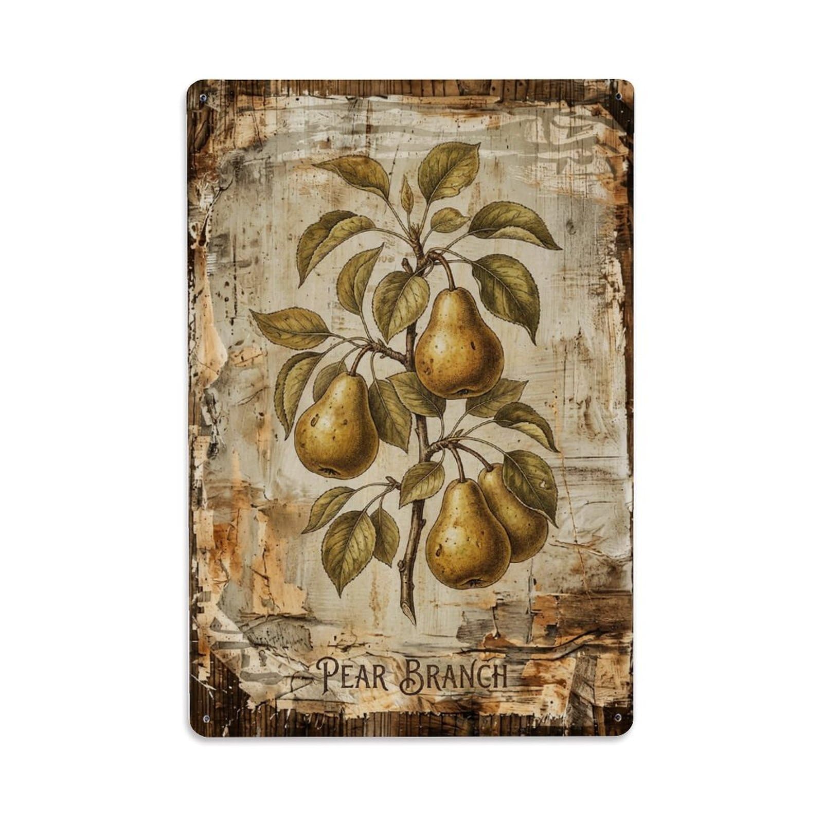 Fqnyr Style Pear Branch Botanical Metal Tin Sign Plaque Wall Decor For Cafe, Club Bar, Office, Home Garden Metal Poster 8X12inch