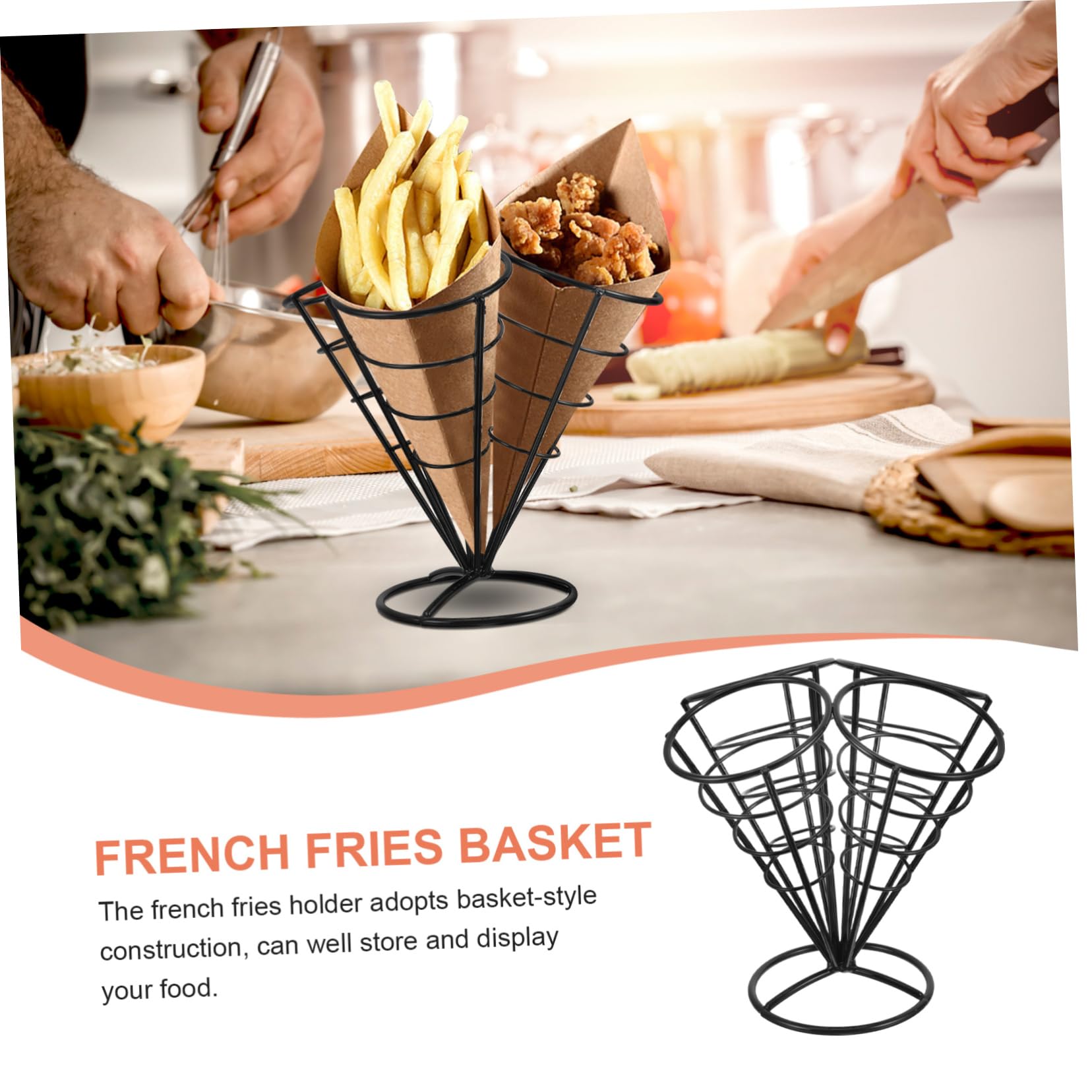 Cabilock Porta Snack in Acciaio Inossidabile Nero 4 Fori per Patatine Fritte e Anelli di Cipolla per Buffet e Compleanni