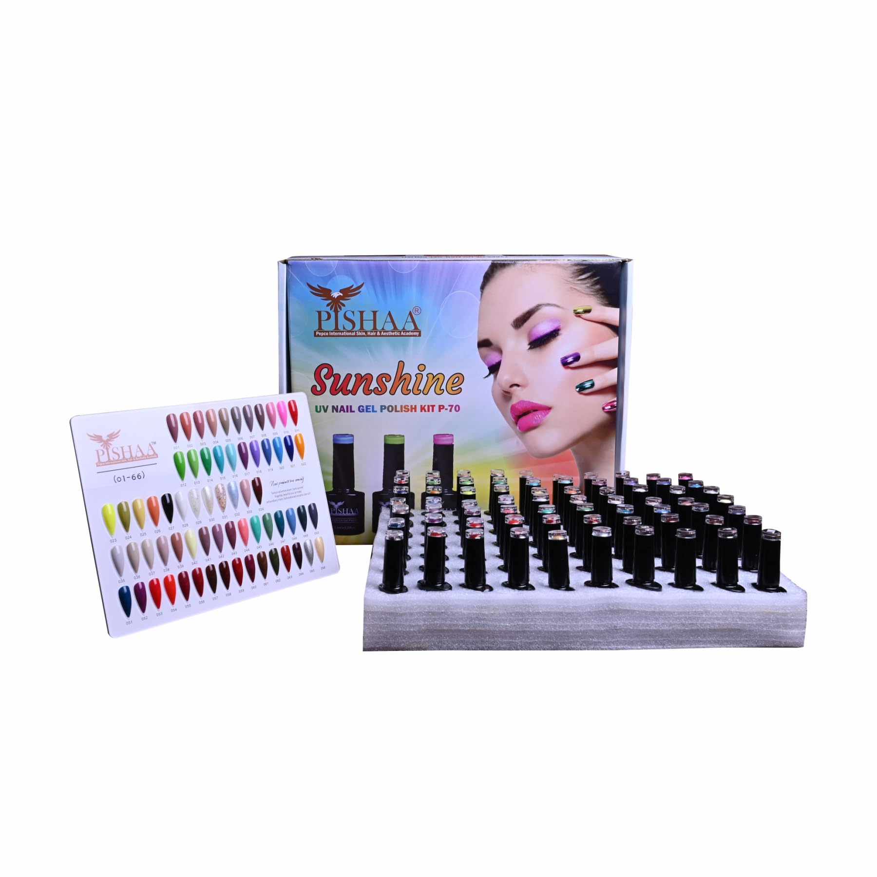 Sunshine UV/LED Gel Polish Kit P-70 (66 Colors) with Acrylic Shade Card Complete Gel Nail System with Base Coat, Top Coat, Primer & Matte Top Coat-image-21