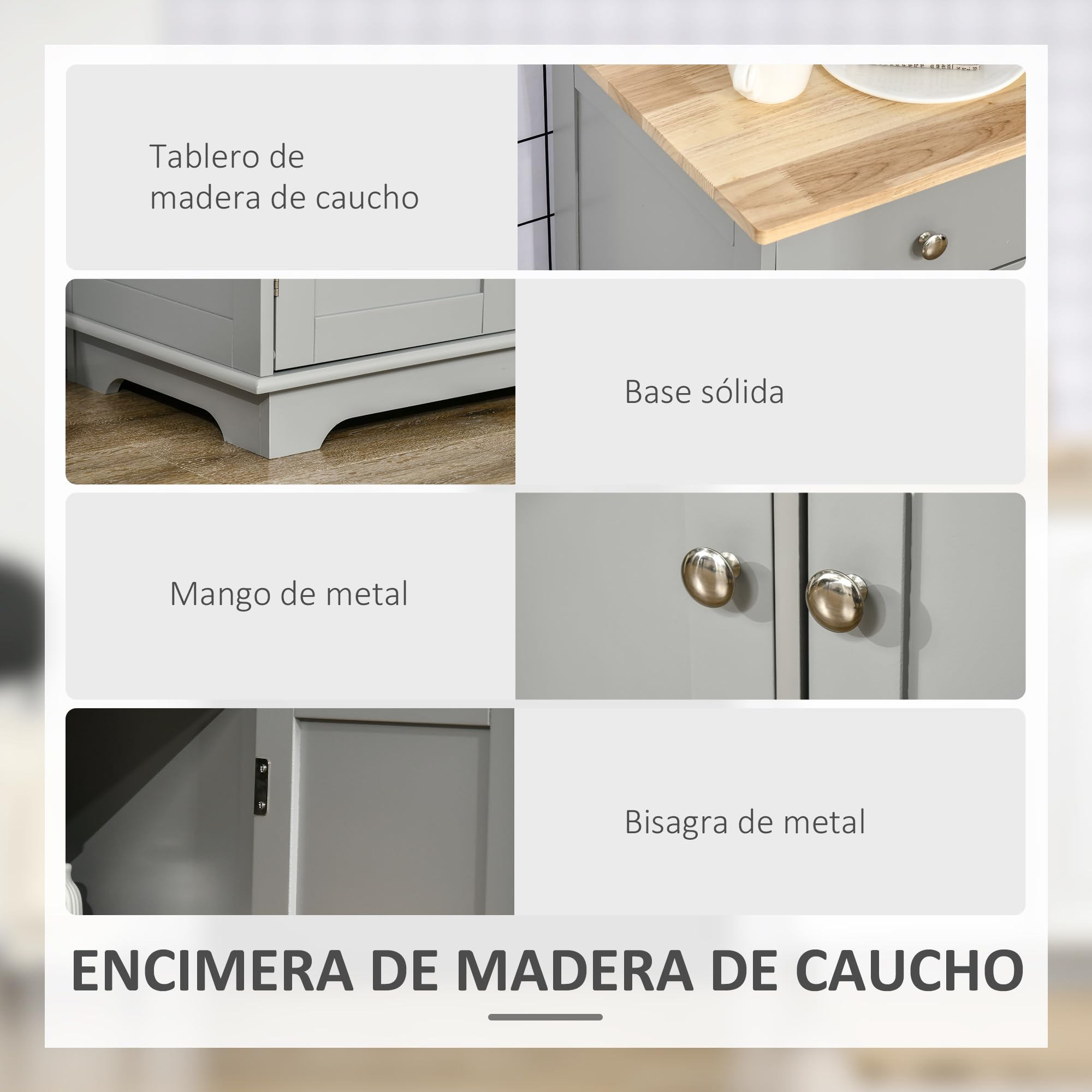 HOMCOM Aparador de Cocina con 3 Cajones 3 Puertas y Estantes Ajustables Mueble Auxiliar de Almacenaje para Comedor Salón Estilo Moderno Antivuelco 101x40x85 cm Gris