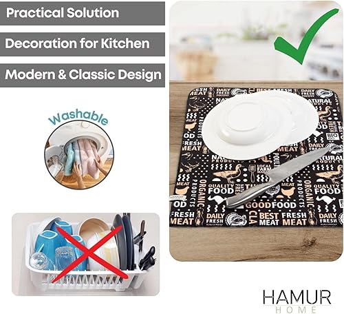Miniatura 5 de HAMUR - Tapete de microfibra para secado de platos, de 16 x 18 pulgadas, tapete de drenaje de platos súper absorbente para encimera de cocina,
