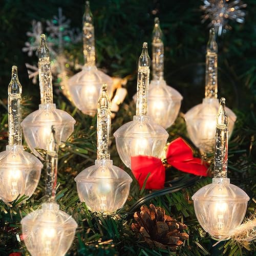 Miniatura 8 de SUNSGNE Luces de burbujas de Navidad, luces de burbujas vintage de 8.8 pies con 10 bombillas doradas con purpurina (1 de repuesto), base