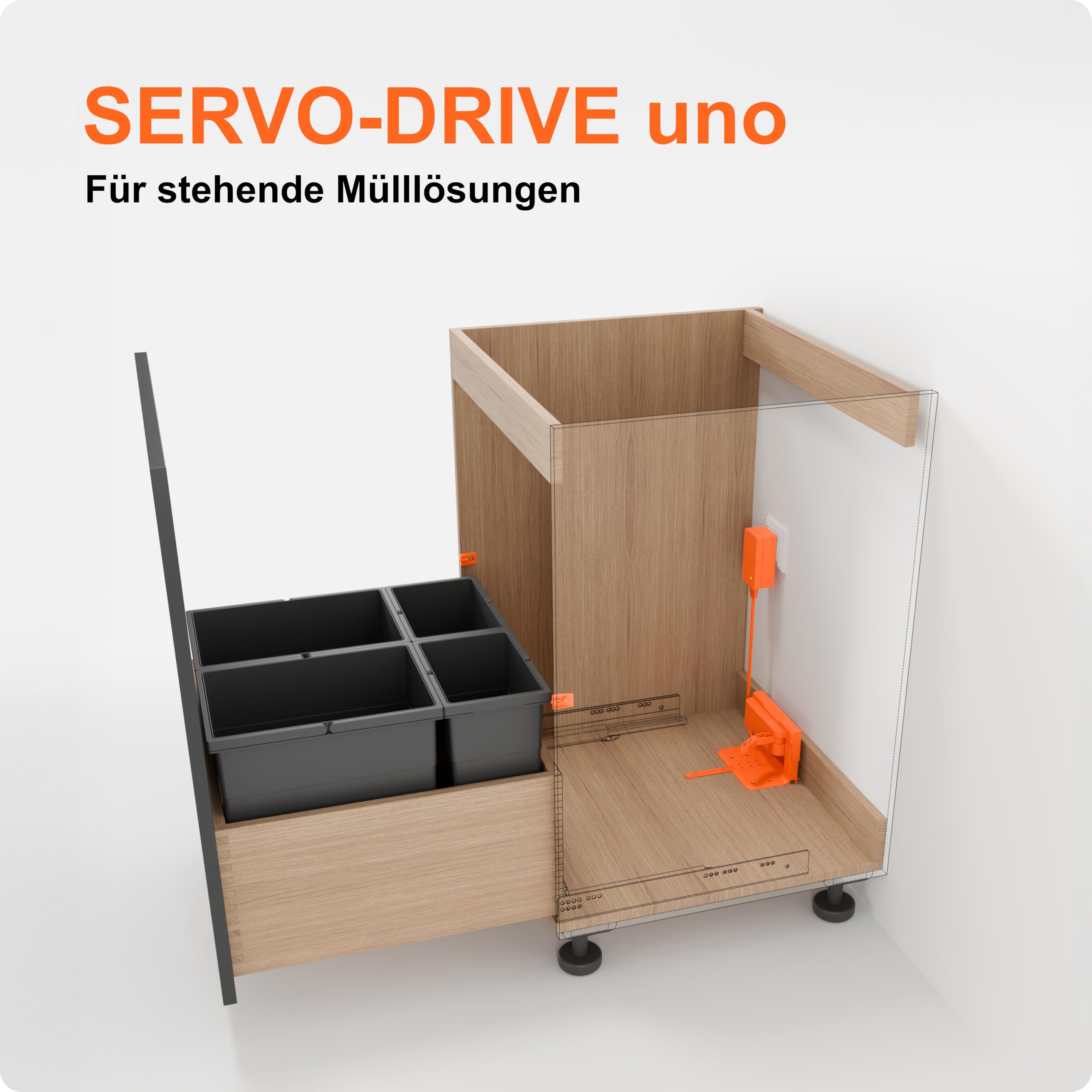 blum SERVO-DRIVE uno Set | Elektrischer Türöffner für grifflose Küche | Öffnet Auszüge elektrisch auf Fingerdruck | Ideal für Abfallauszüge | Mit Anlehnschutz | Inkl. Netzteil, einfache Montage