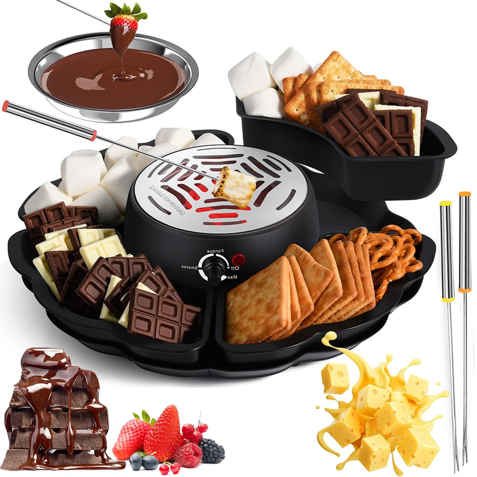 Zestaw do pieczenia czekoladowego fondue 2 w 1, z regulowaną temperaturą i akcesoriami, idealny na przyjęcia urodzinowe dla dzieci