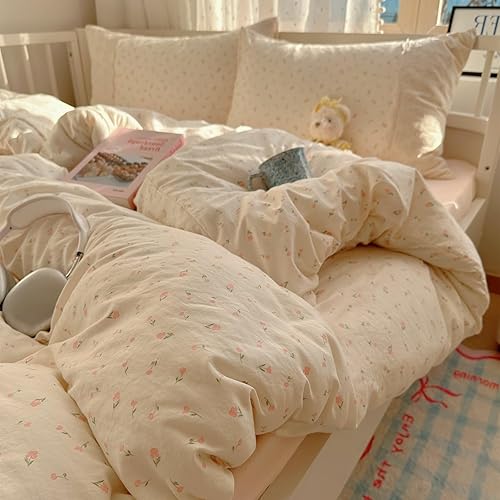 Miniatura 60 de VM VOUGEMARKET - Juego de funda de edredón romántica con encaje y patrón de flores rosas, Queen, suave, ligera, de microfibra lavada, estilo de #