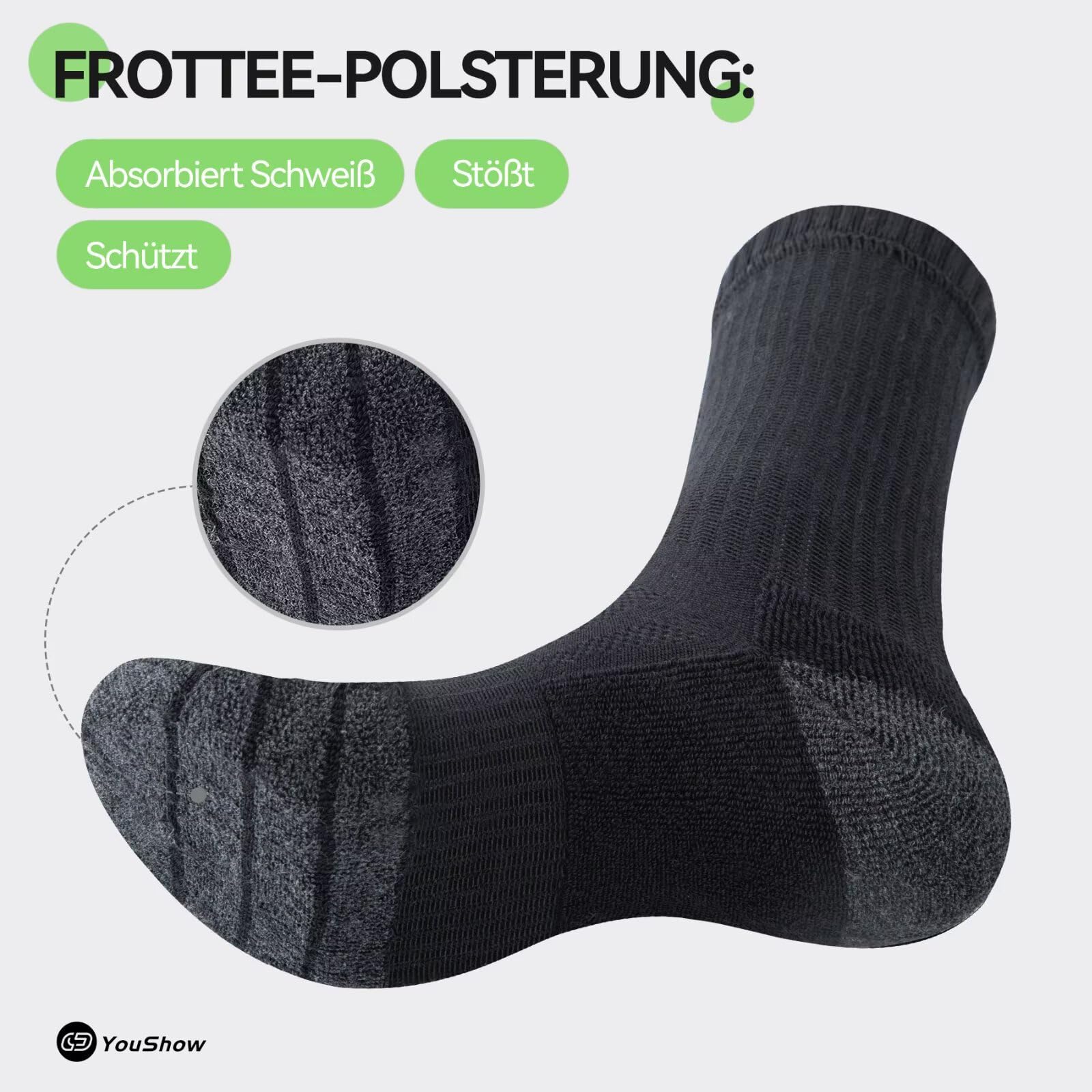 YouShow 6 pares de calcetines de tenis para hombre y mujer, calcetines deportivos, calcetines de senderismo, calcetines acolchados, transpirables y suaves