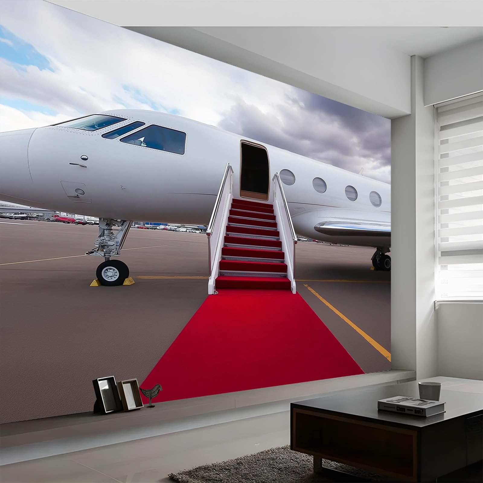 Custom Airplane Red Carpet Panoramic Wall Mural, Light Wallpaper 300 x 210 cm (W x H), Modern Wall Art Mural Panoramic Poster Wallpaper for Living Room Bedroom Office โ image 1