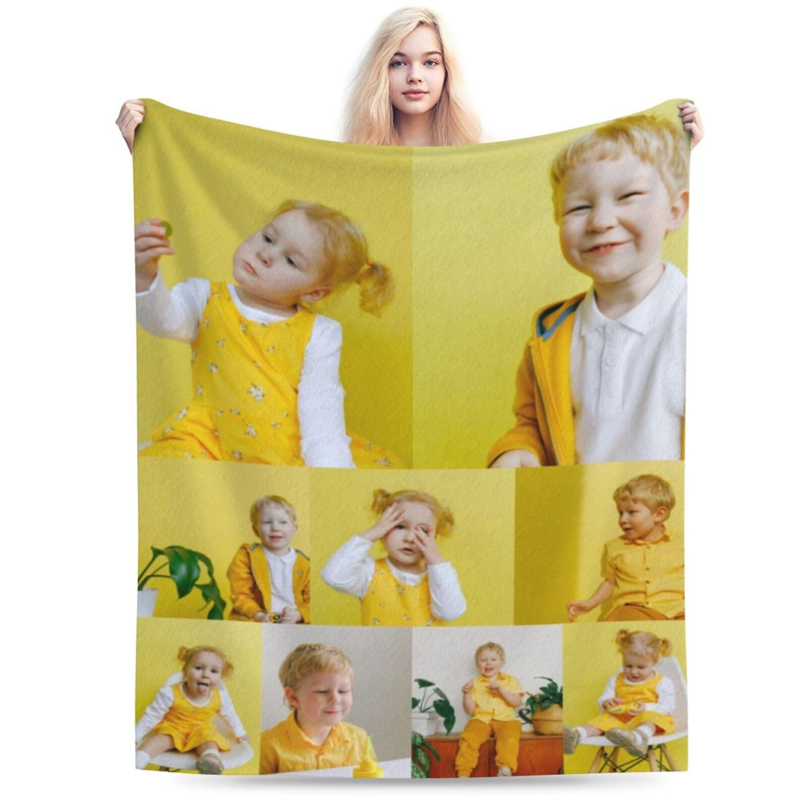 Personalised Blanket, Custom Photo Blanket with Text Name, Customised Flannel Blanket with 1-10 Photo Collages, for Mum, Dad, Girlfriend, Boyfriend Friends Gifts