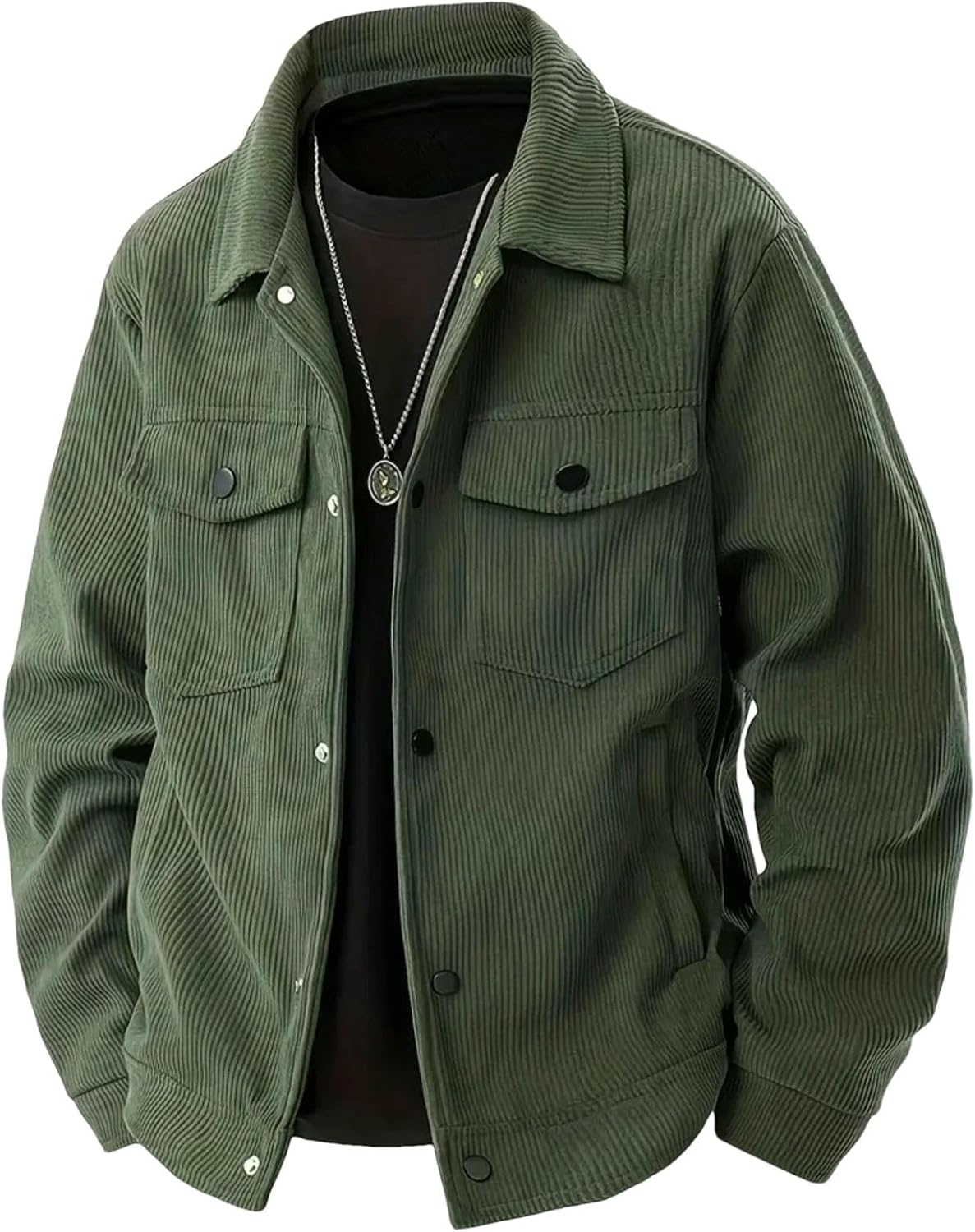 Men's Vintage Corduroy Jacket Autumn Winter Outerwear Street Casual Button Down Warm Long Sleeve Multi-pocket Coat