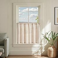 Vista 41 de jinchan Cortinas de Lino a Rayas para Cocina de 45 Pulgadas, Cortinas de Nivel, Estilo de Granja Moderno, Estilo Café, Tratamientos para Ventanas