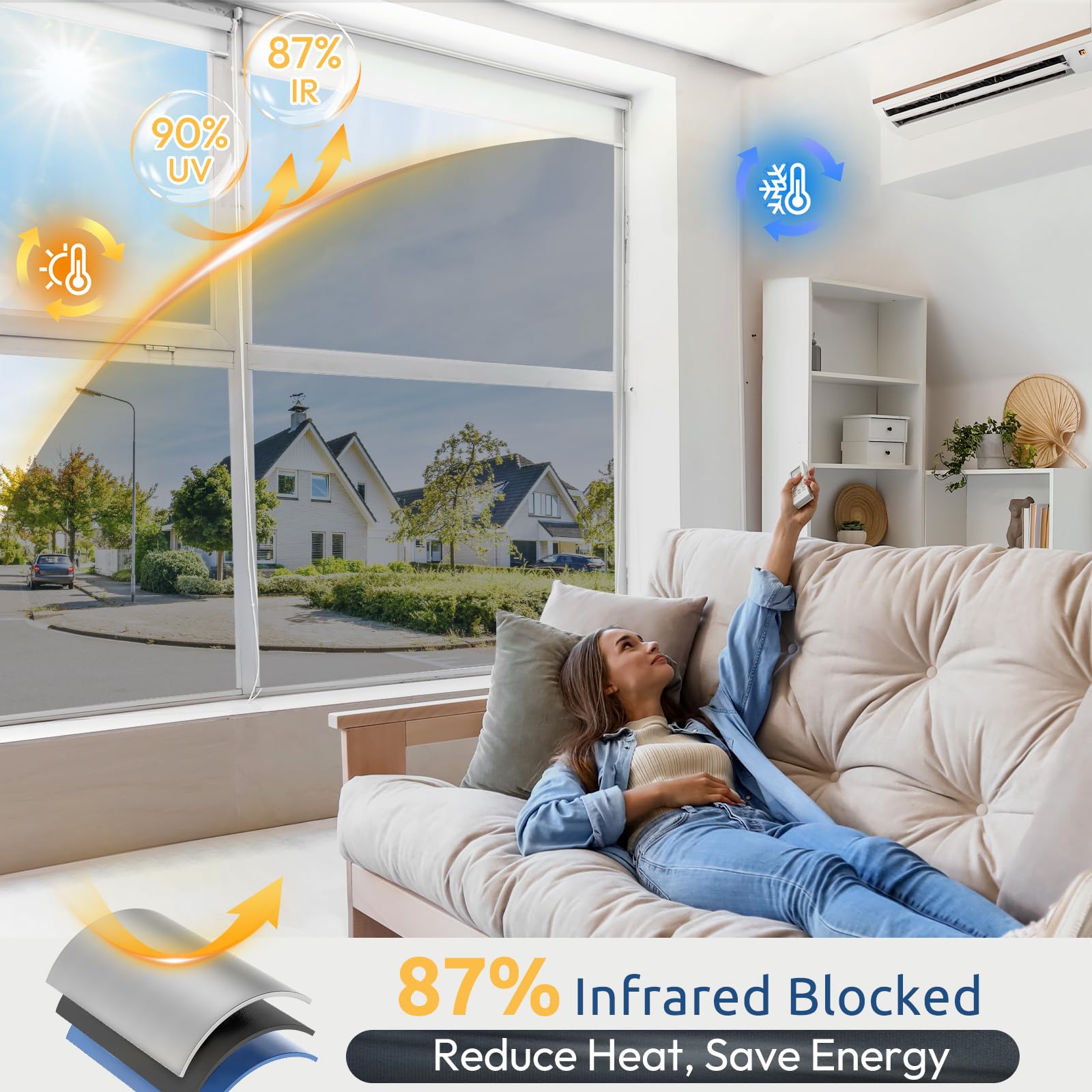 rabbitgoo Film Fenetre Anti Regard Effet Miroir avec Kit de Pose, Film Miroir sans Tain Anti Chaleur Anti UV, Brise Vue Fenetre Electrostatique pour Maison Bureau Magasin, 44.5x200cm, Argenté