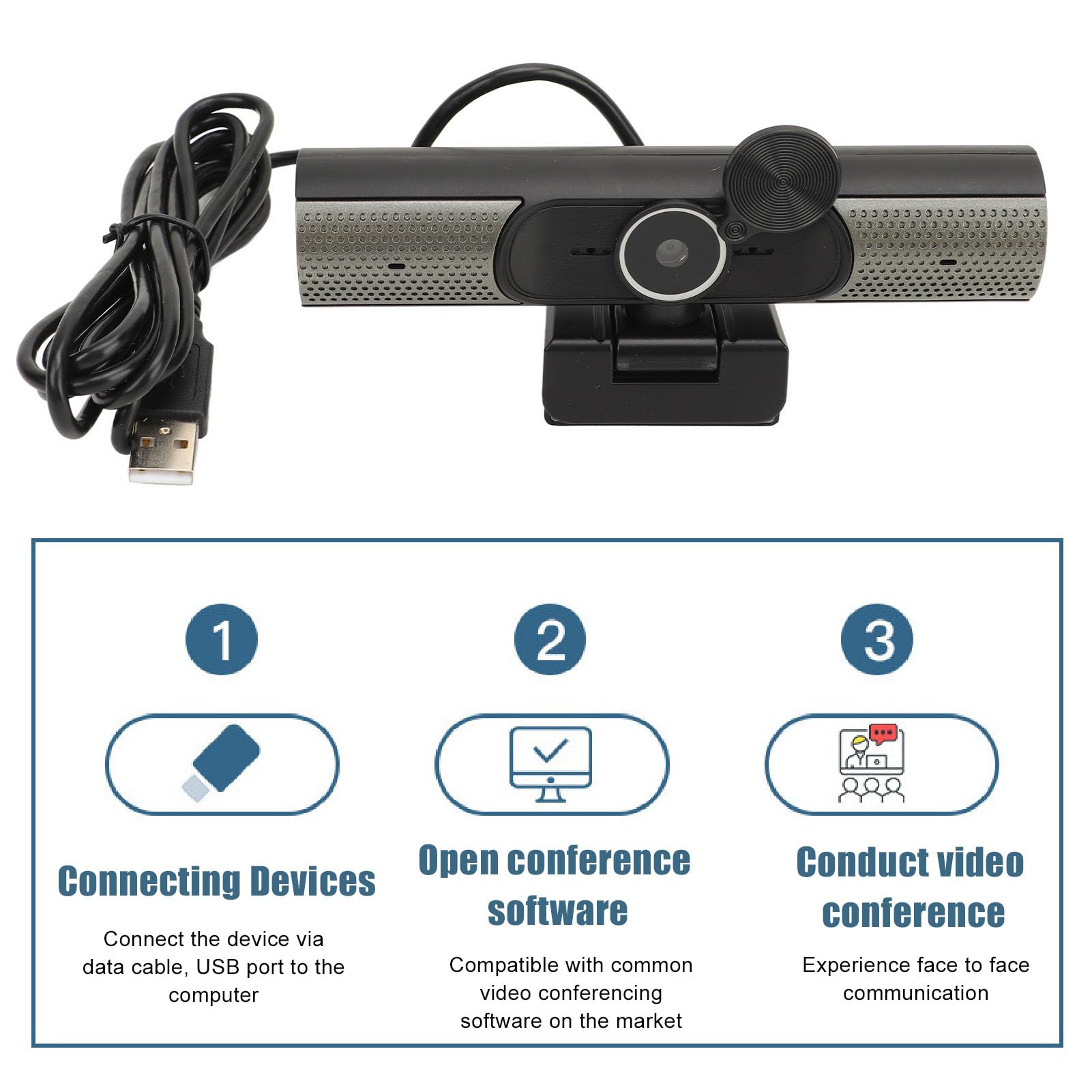 Webcam con Microfono, Webcam per Computer USB FHD 2K 30FPS, Videocamera con Messa a Fuoco Automatica e Copriobiettivo per Videoconferenze, Streaming Live