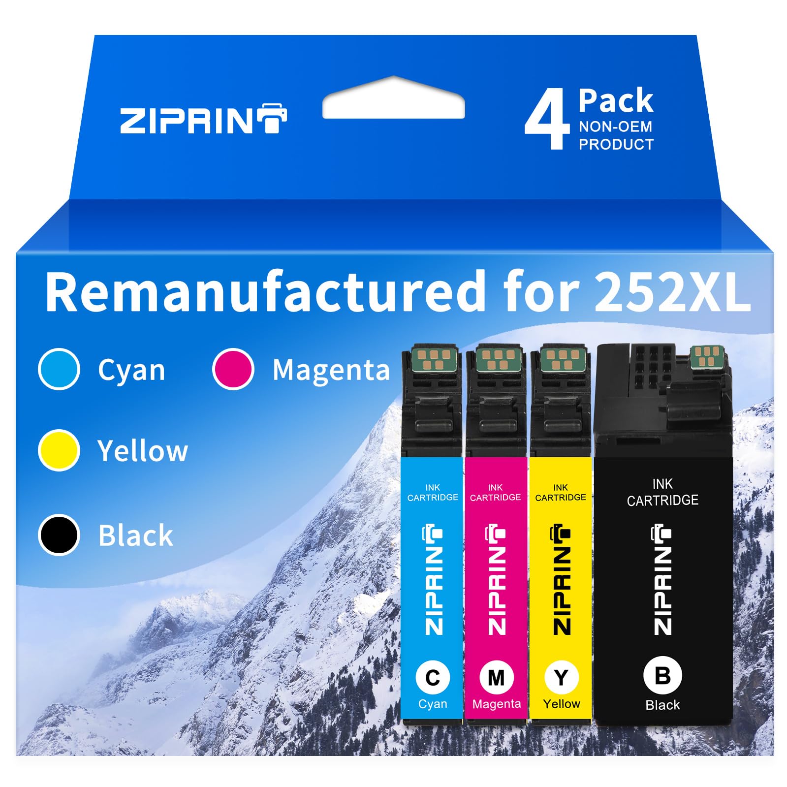252XL Ink Cartridges Combo Pack Remanufactured Replacement for Epson 252 Ink Cartridges for WorkForce WF-3620 WF-3640 WF-7110 WF-7610 WF-7620 WF-7710 WF-7720, 4-Pack, Black Cyan Magenta Yellow