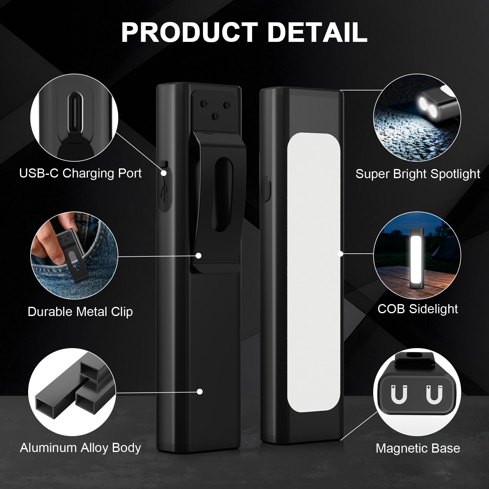AdamStar Linterna plana recargable EDC, altos lúmenes con 9 modos, luz de trabajo magnética portátil con combo COB para trabajar, acampar (paquete de 2)