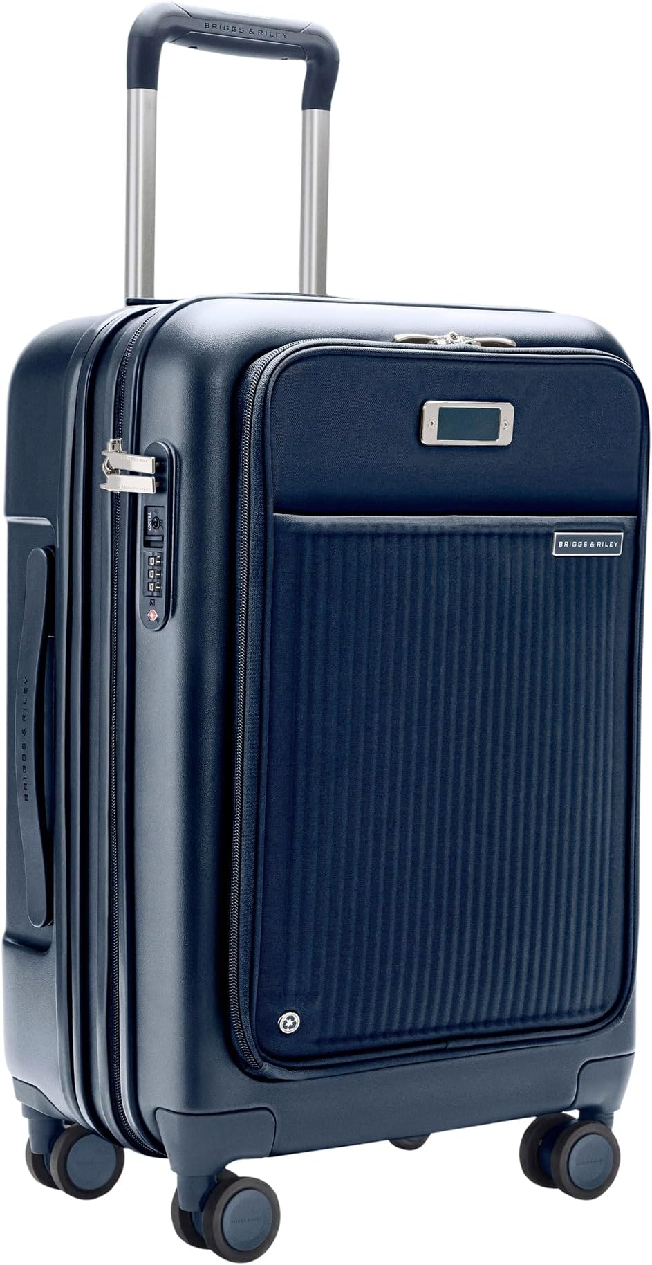 Essential 22 Inch Carry On Luggage Suitcase - Hardshell Luggage with Front Opening Pocket - Laptop Compartment - Compression Packing & Spinner Wheels - Sympatico Collection - Navy