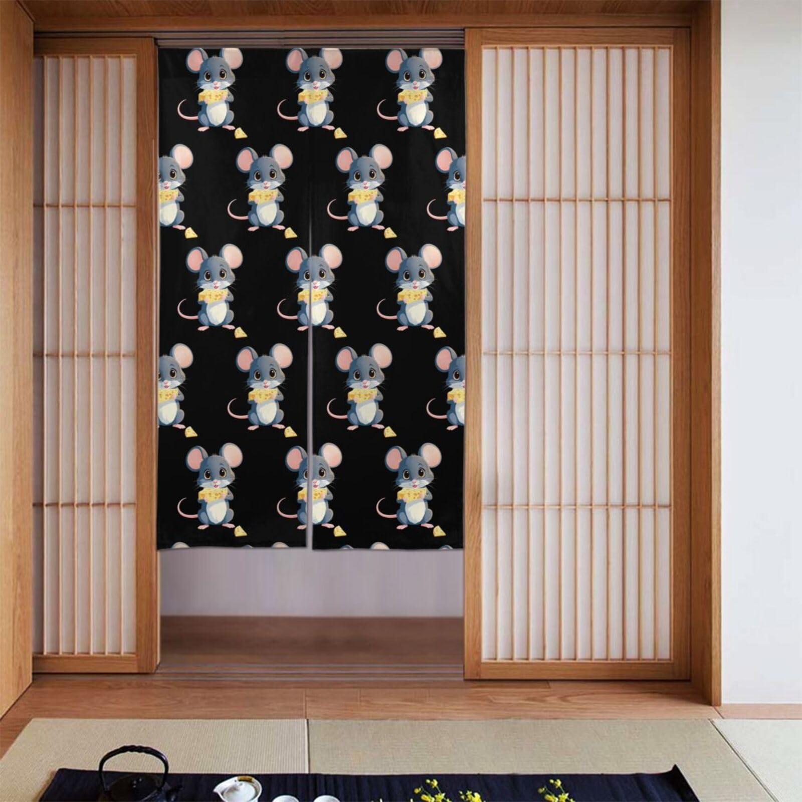 Cortina de puerta HYTTER Little Mouse de 2 piezas para separador de ambientes de 86 x 142 cm