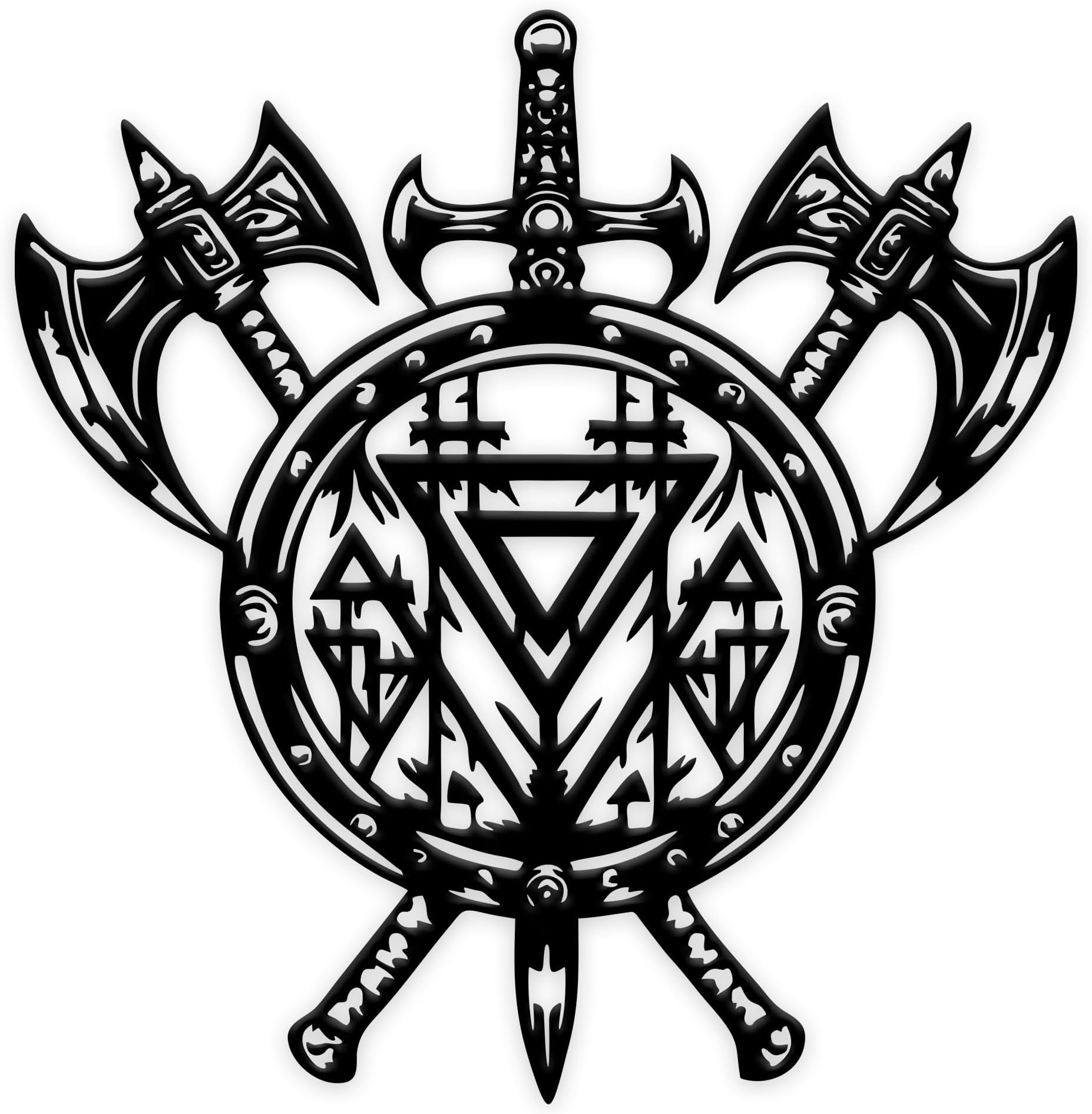 Viking Wall Decor – Nordic Style Metal Art, Shield, Axe, and Sword Rustic Scandinavian Home Art, Gift for Viking Enthusiasts