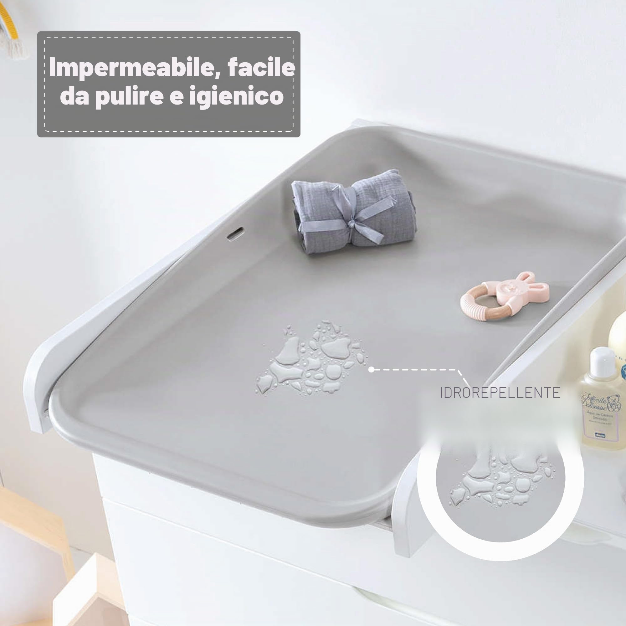 Materassino Fasciatoio 50x70 in Silicone Ergonomico in schiuma Glenn Grigio Alondra