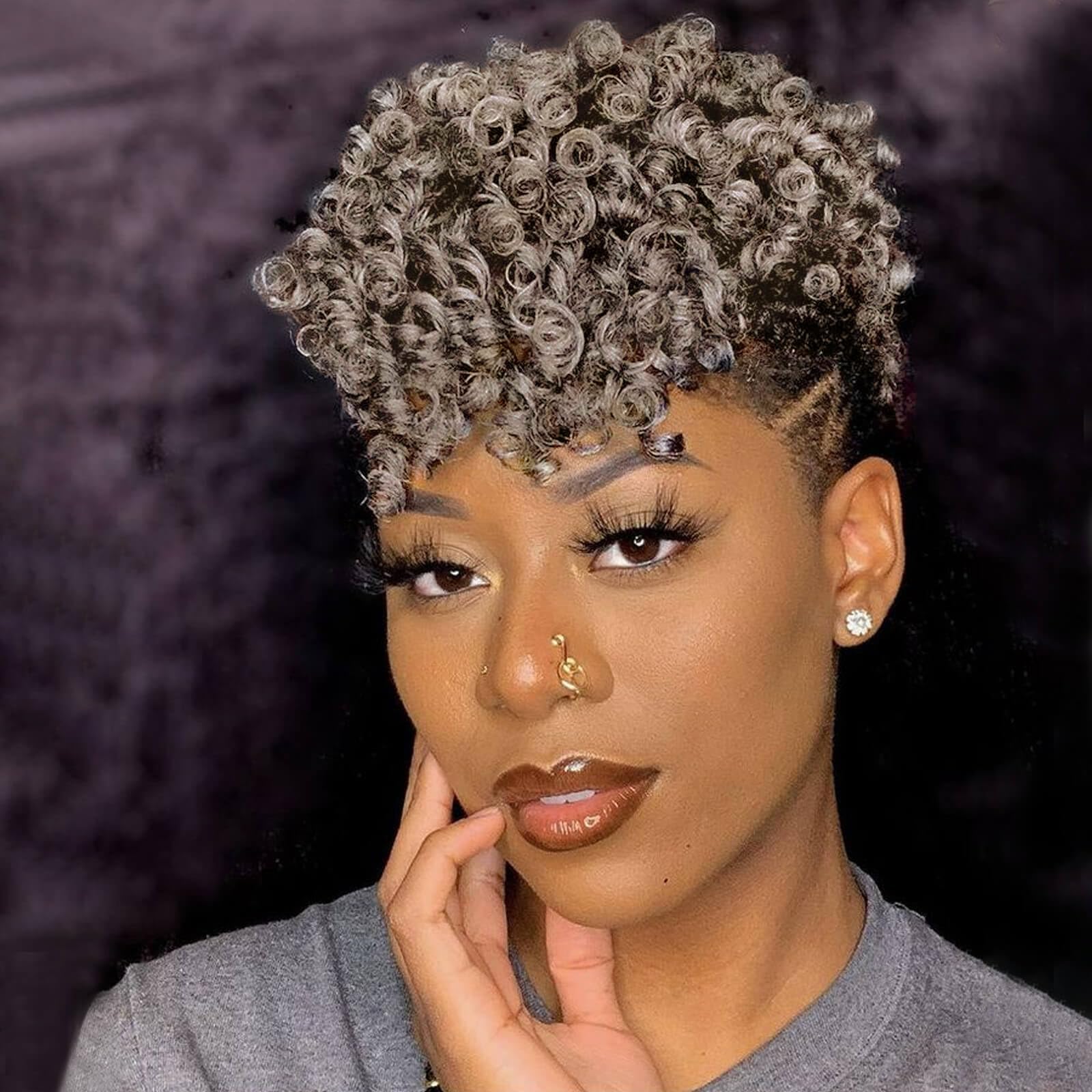 PHOCAS 3 Packs Short Curly Crochet Hair,Short Crochet Hair 10 Inch 20roots/Pack,Gray Crochet Hair Extensions for Women(6MM)