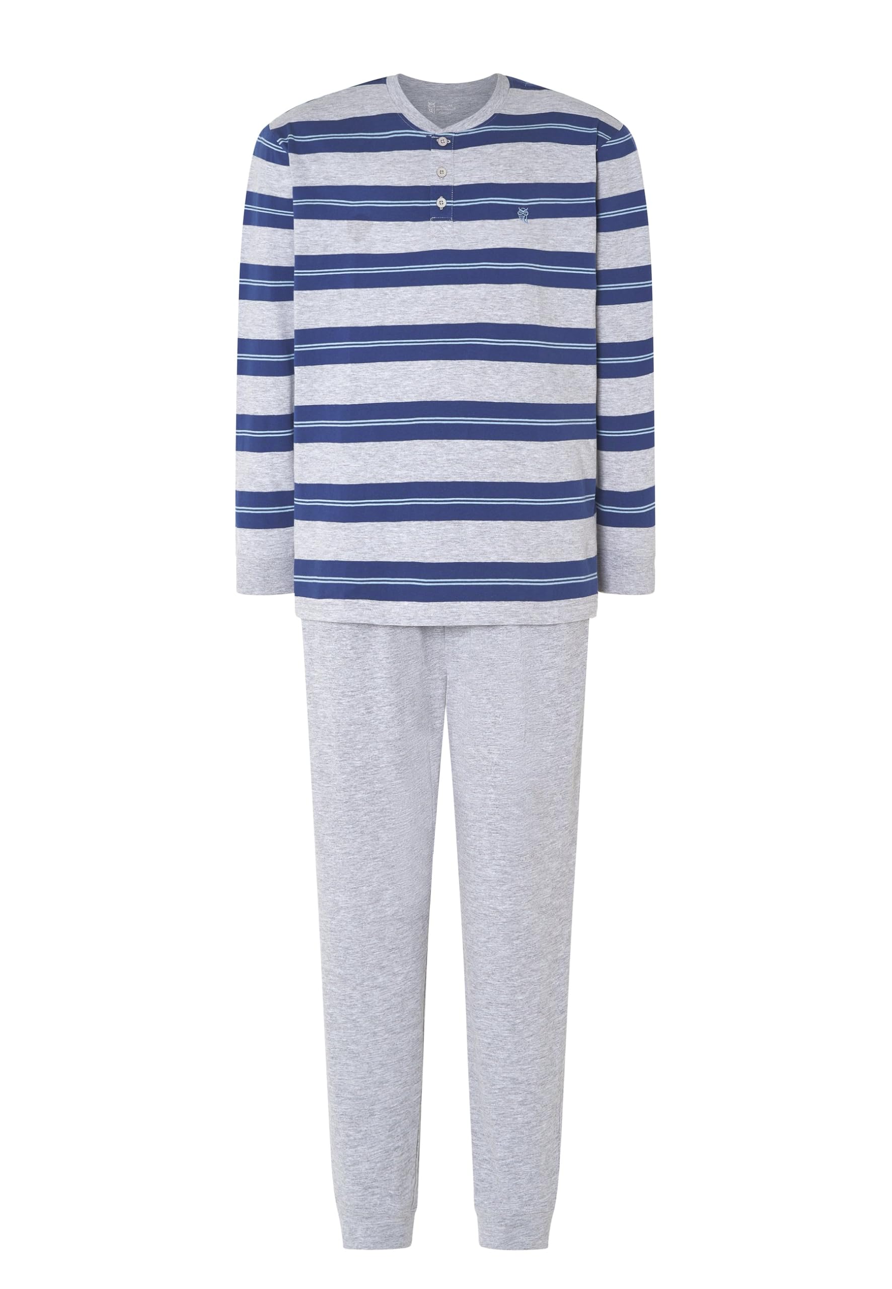 El Búho Nocturno Pigiama Uomo Cotone Lungo Leggero - 100% o Mistura - Intero Manica Lunga Maglia Righe Tasche - Set Due Pezzi Notte Casa Autunno Mezza Stagione