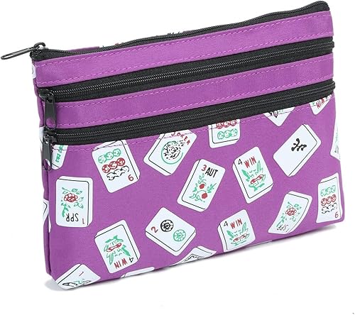Mah Jongg Purple Color Azulejos 3 cremallera Mah Jong monedero para tarjeta Mahjong