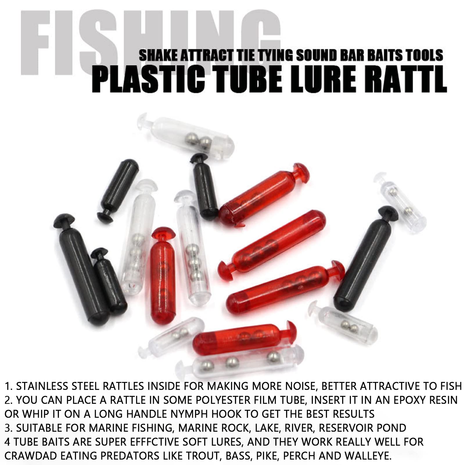 Sonajeros de Tubo de Inserción de Señuelo de Pesca de Bola de Acero Inoxidable, PVC + Acero Inoxidable, 50 Piezas, 15 Mm, Atracción de Sonido, Rendimiento de Agua Vívida