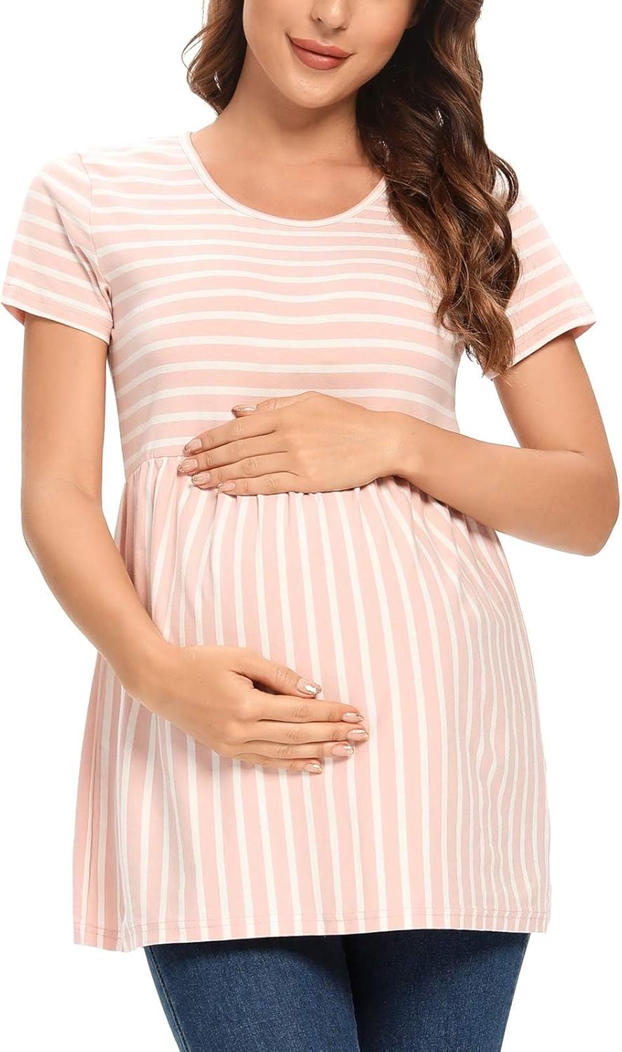 Liu & Qu Women's Maternity Shirts 3 Pack Short Sleeve Side Ruched Stretchy Round Neck Pregnancy Tops - Image 2