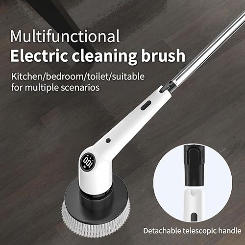 Miniatura 6 de Cepillo de limpieza eléctrico giratorio recargable, de mano para limpieza, con 9 cabezales de cepillo reemplazables, para azulejos de baño, piso,