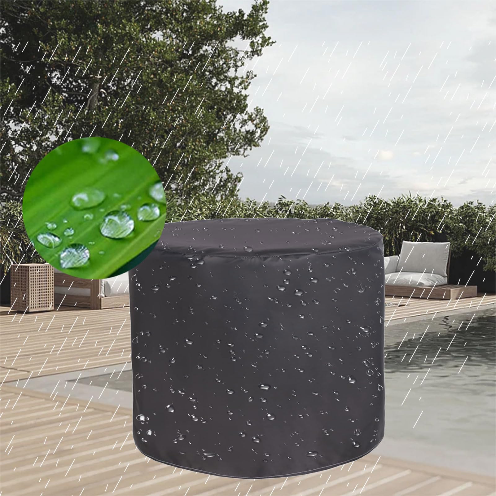 Copertura rotonda per mobili da giardino, 185 x 110 cm, impermeabile, 420 denari, protezione per tavolo da patio, con griglie di ventilazione, copertura resistente alle intemperie.